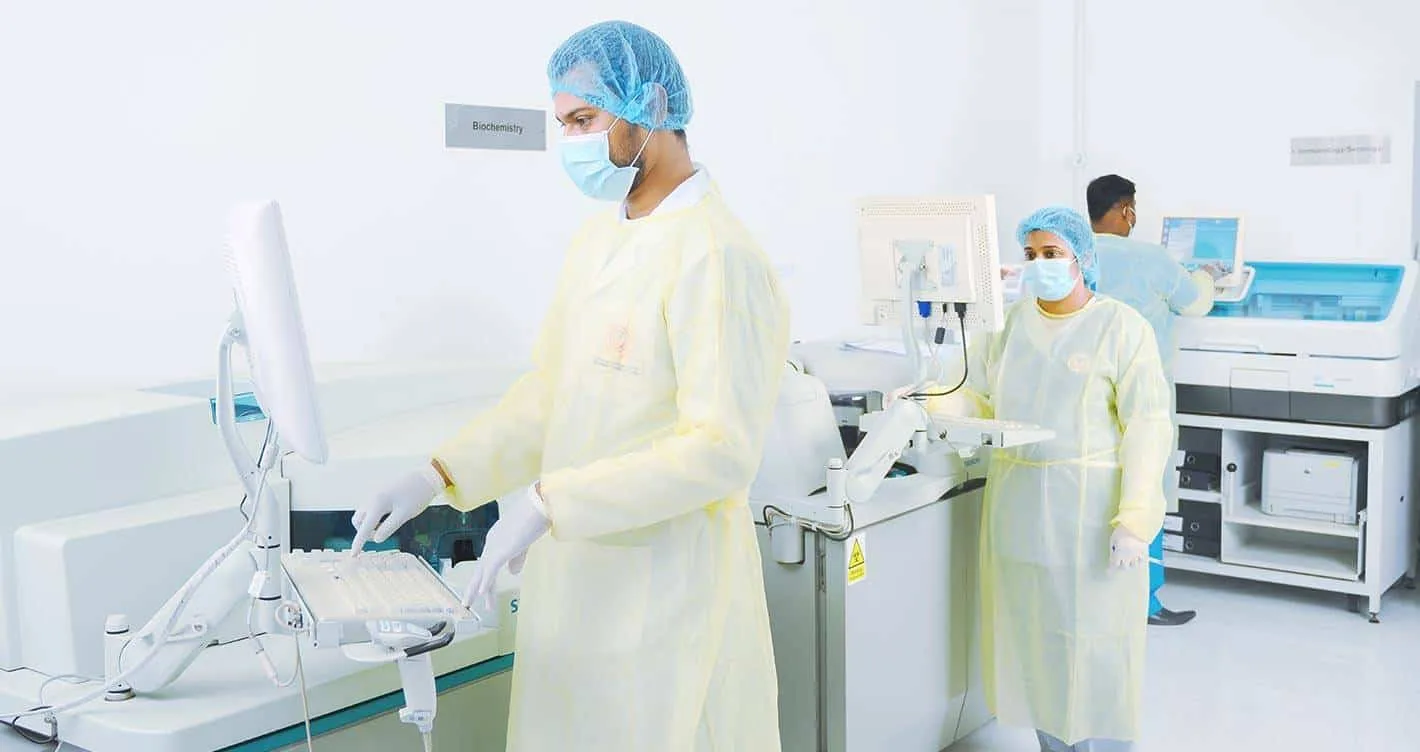 Clinical staff using diagnostic equipment