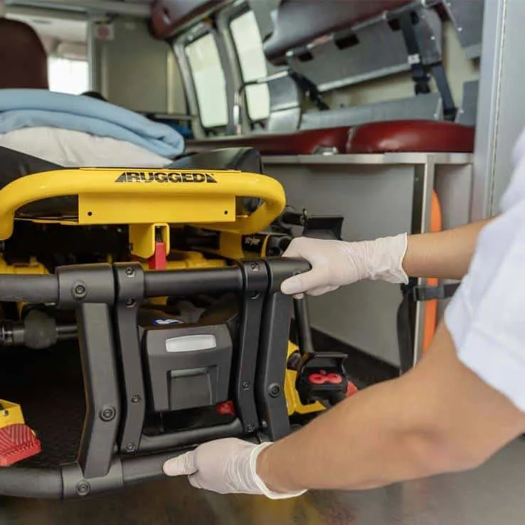 Emergency stretcher ready for patient transfer