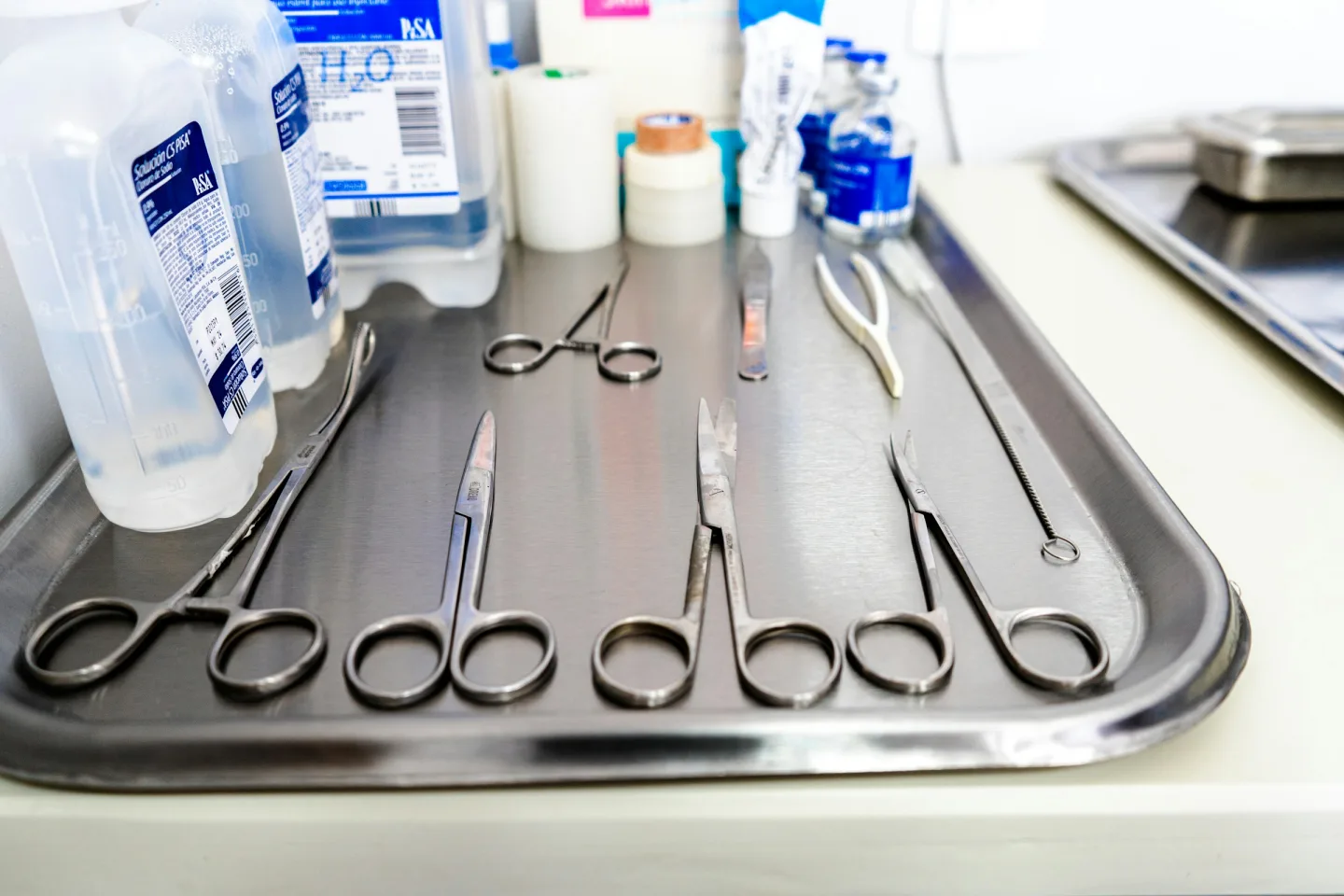 Sterile instruments prepared on a tray